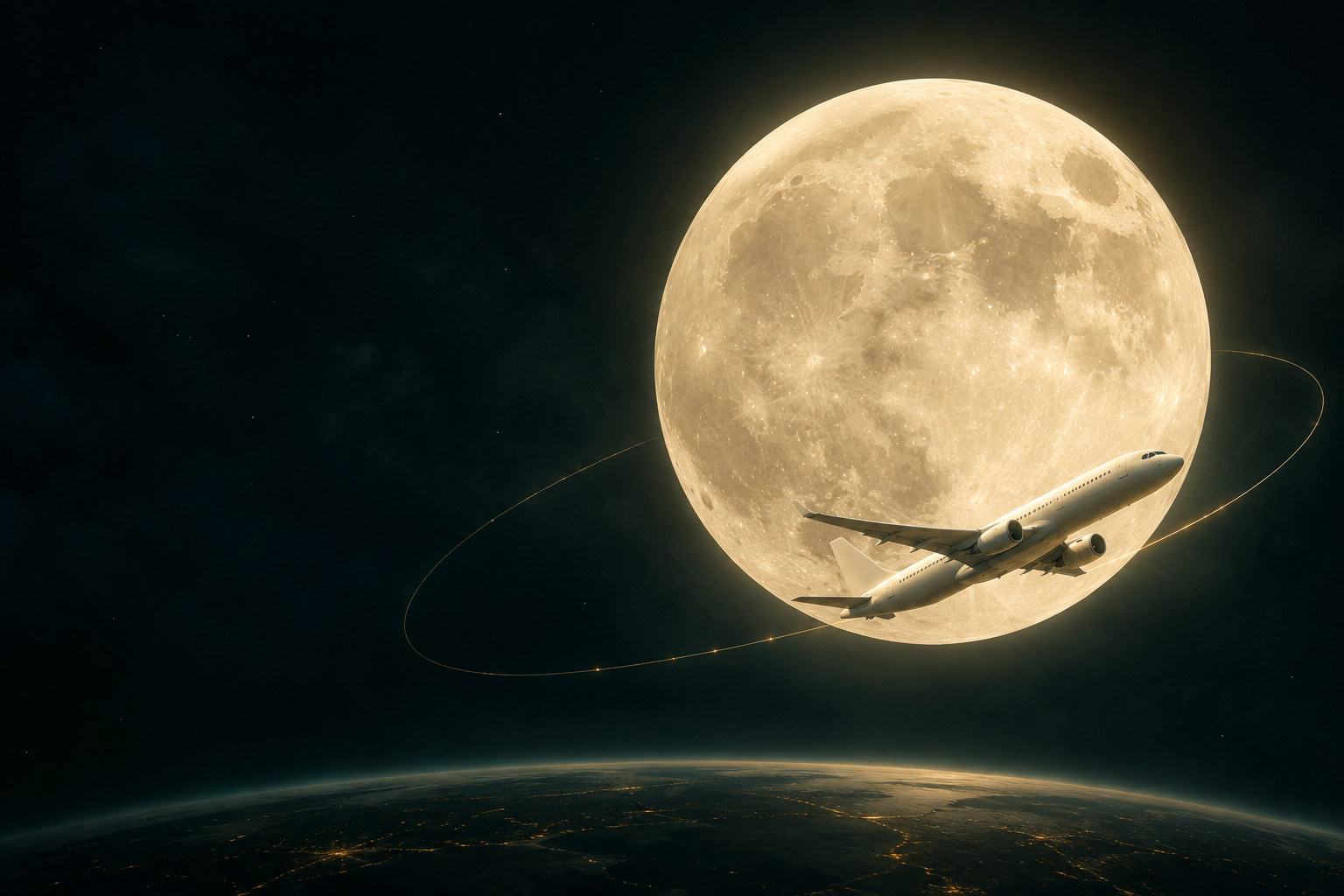 客机飞越星空与地球弧线